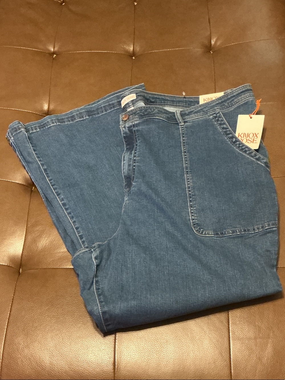 Knox Rose NWT The Anywhere Flare Pant Blue Relaxed Denim Jeans Sz 28W 32” inseam